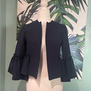 Topshop Navy Blazer with Ruffle Sleeves